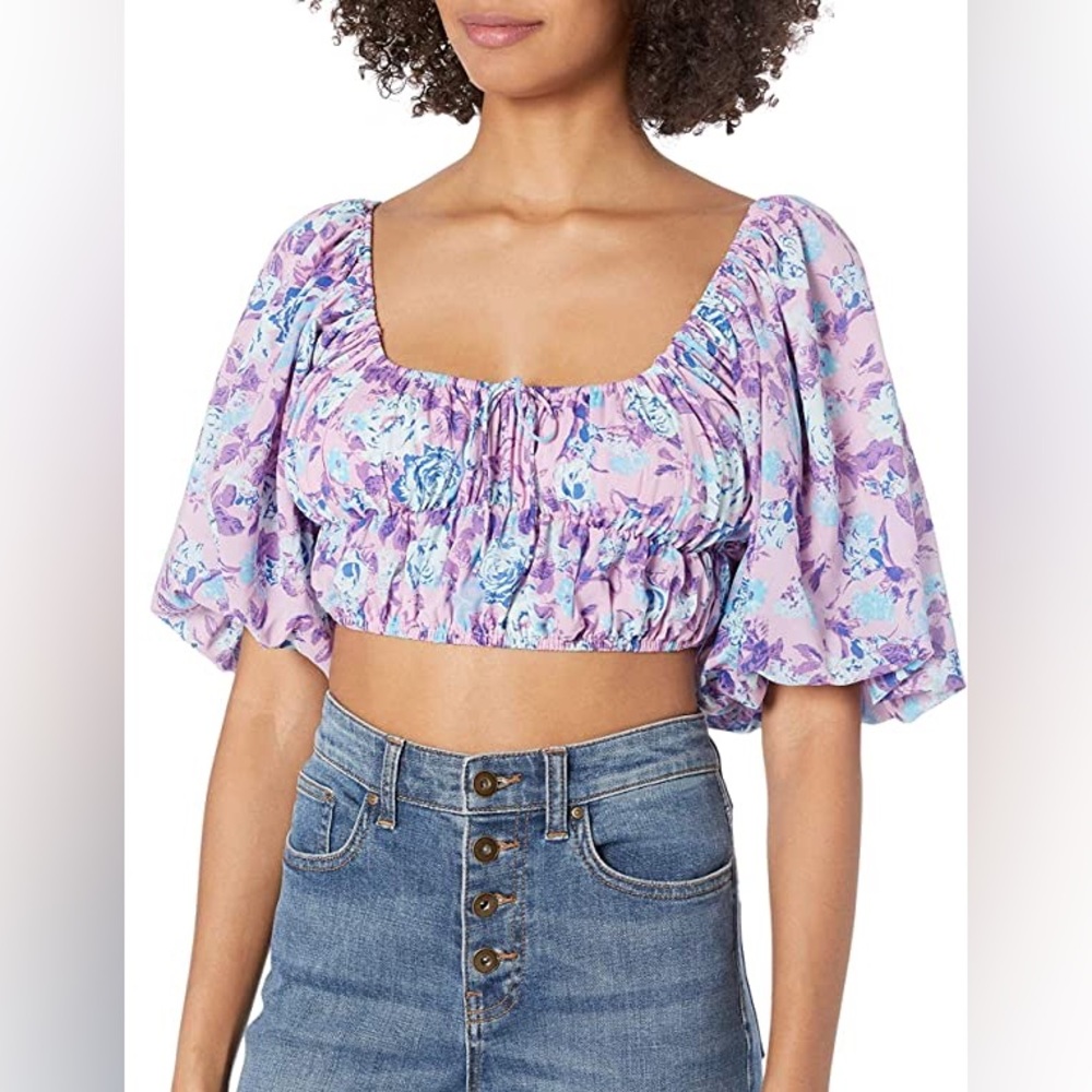 NEW!! For Love & Lemons Purple Floral Belize Crop Top